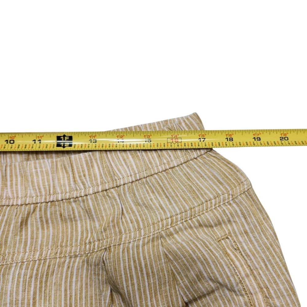 Anthropologie Size Large 100% Linen Yellow Stripe White Embroidered Pants Crop - Picture 8 of 13